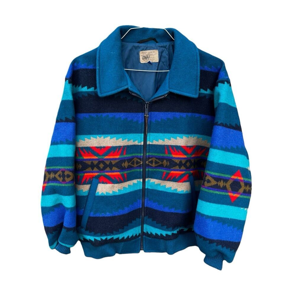 Pendleton Blue And Red Patterned Bomber Jacket - image 1
